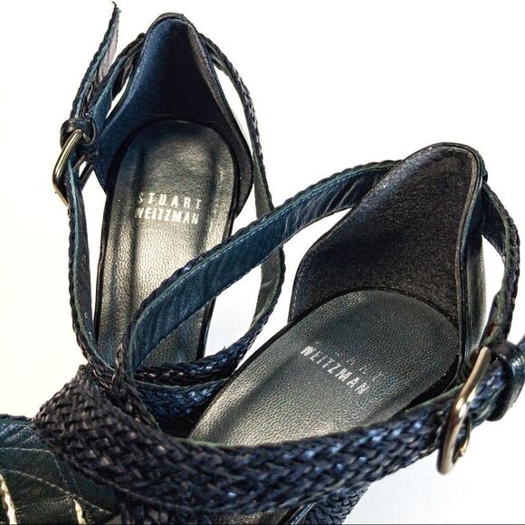 Stuart Weitzman Black Bradford Weave Heels Sz 7.5M - Picture 11 of 13